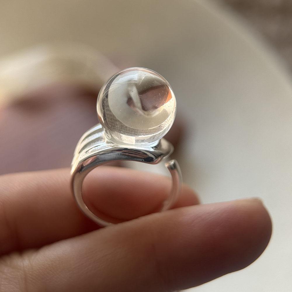 Nové minimalistické prsteny z bílého křišťálu s designem velké kuličky, průhledný prsten s měsíčním kamenem, ručně vyráběný narozeninový dárek, jemné šperky pro ženy