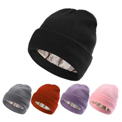 European-American Autumn/Winter Silk Satin Knitted Hat: Hairstyle Protection & Warmth