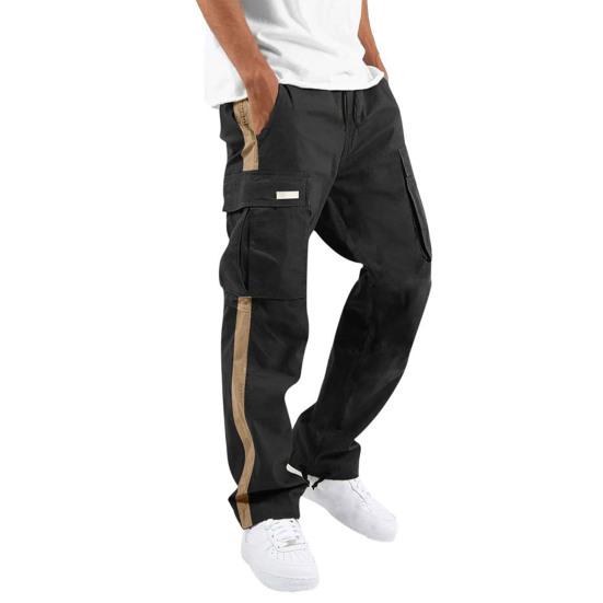 Men Pants with Multi Pockets Drawstring Elastic Waist Wide Leg Loose Cargo