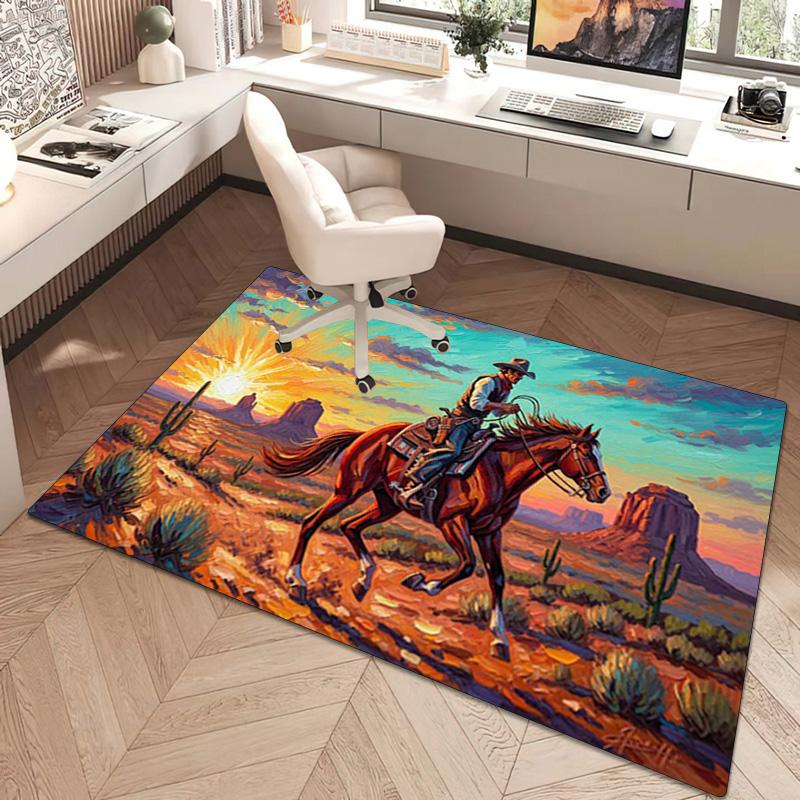 1Pc Cowboy Print Rug - home decoration Carpet For Living Room Bedroom Flooring Computer Chair Area Rug