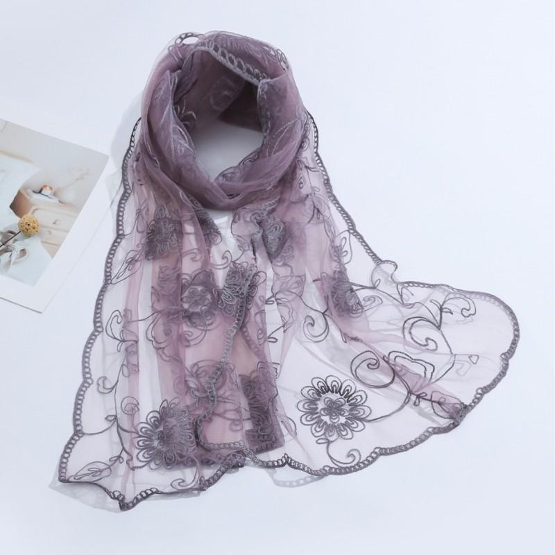 Lightweight Floral Embroidered Scarf Women - Soft Knitted Wrap Shawl UV Protection Stylish Accessory 2025