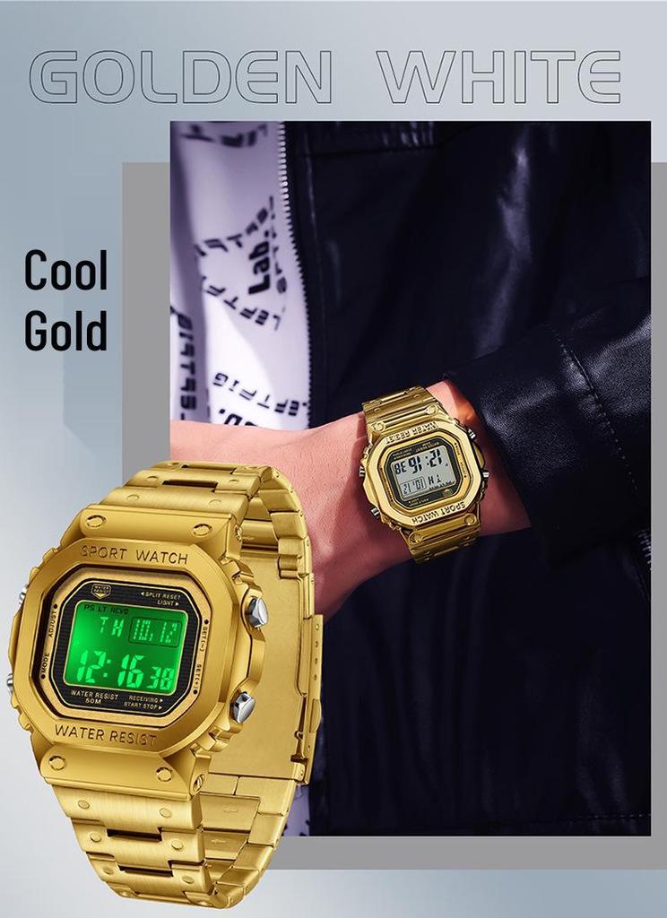 Sanda Men's Waterproof Square Multifunction Sports Alarm Watch