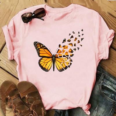 (Asian Size)Tee Top Butterfly Style Trend 90s Clothing Casual Short Sleeve Women Print Lady Fashion T Shirt Female Graphic T-shirt