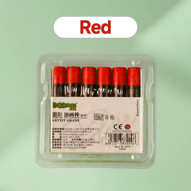 DELGREEN Parelmoer Olieverf Stick Zware Olieverf Pastel Verf Graffiti Kleurpotlood Kunstenaars Studenten Kunstbenodigdheden 6 stuks rood