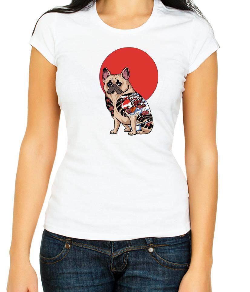 

French Bulldog Yakuza White 3/4 Short Sleeve T Shirt Woman F437 XL