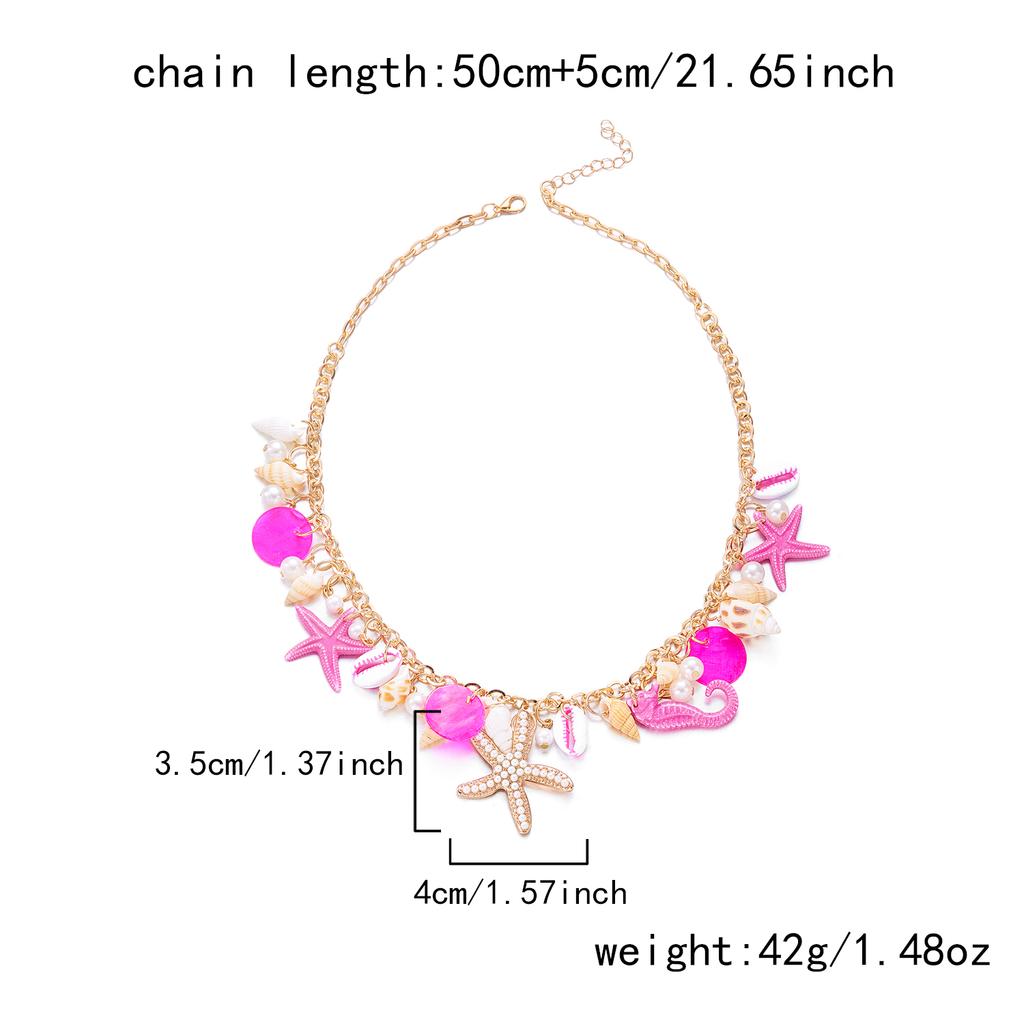 Y2K Unique Ocean Theme Necklace for Women Gold Color Chain Seahorse Starfish Pendant Maximalist Jewelry Dopamine Gift Party