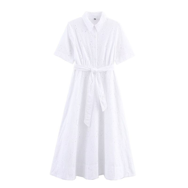 

Kaslead New Women clothes Western Style Fashion Embroidery Shirt Style Dress 8223087 White L