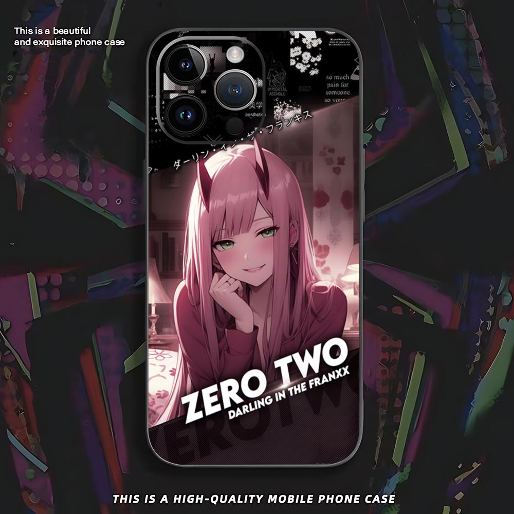 Cute Zero Two Anime Cool Phone Case For iPhone 16 16e 15 14 13 12 11 XS XR Plus Mini Pro Max Soft black Shockproof Cover