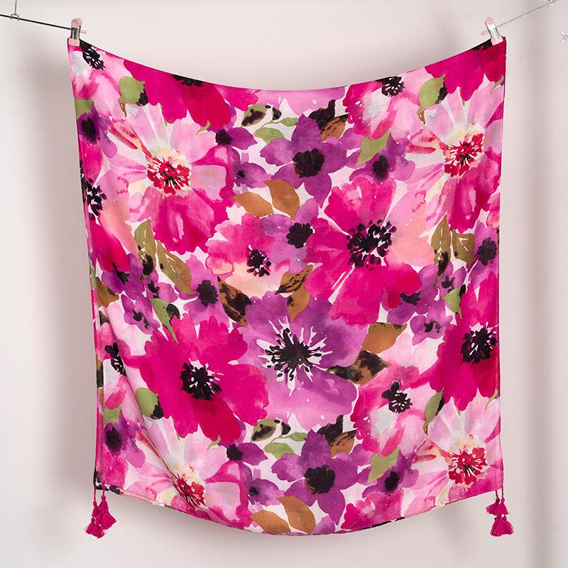 Spain Lovely Branch Floral Tassel Viscose Shawl Scarf High Quality Wrap Pashmina Stole Bufandas Muslim Hijab Sjaal 180*90Cm