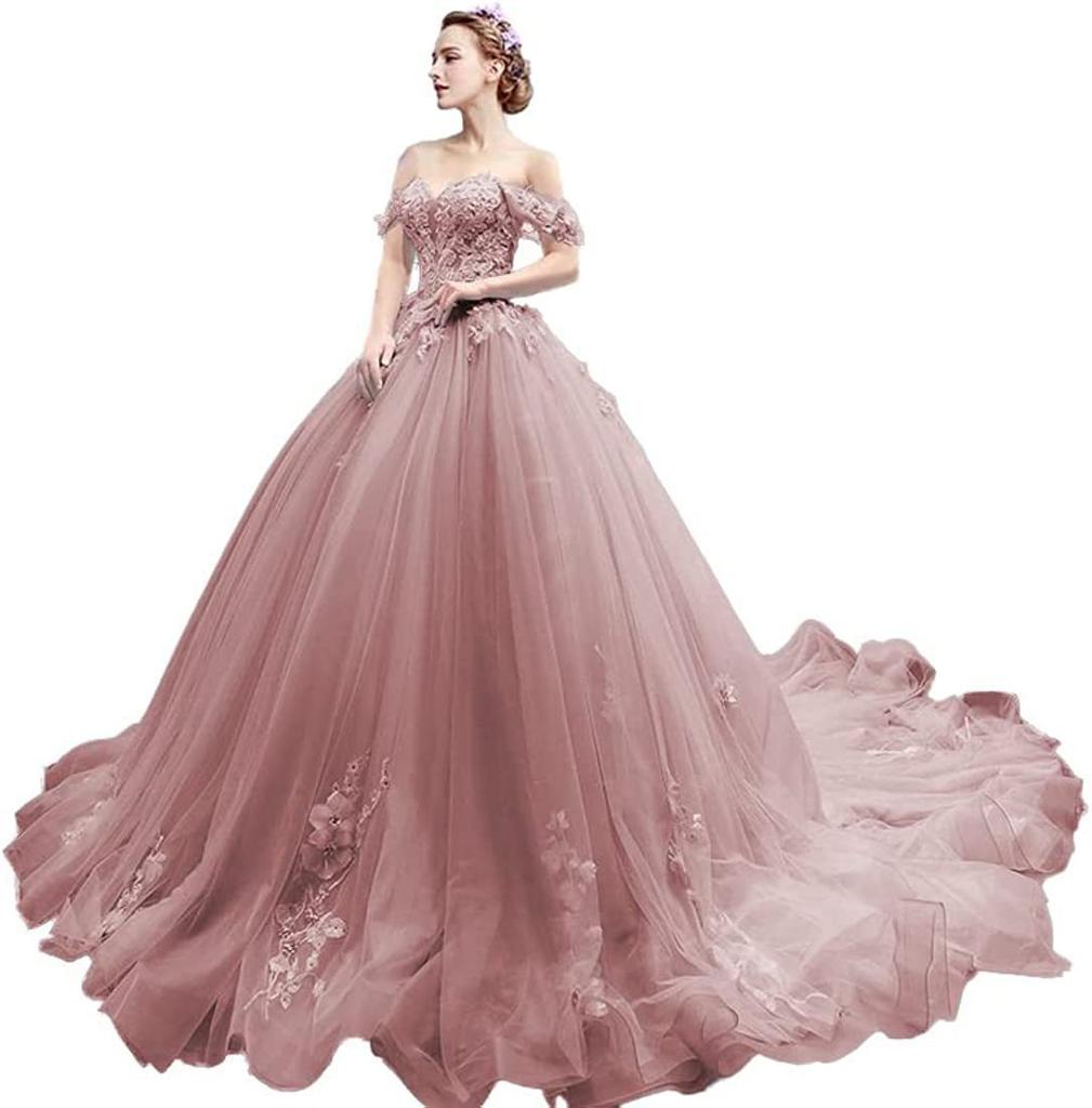 One-word Shoulder Tutu Dress Wedding Dress Birthday Party Art Test Performance Long Trailing Dress
