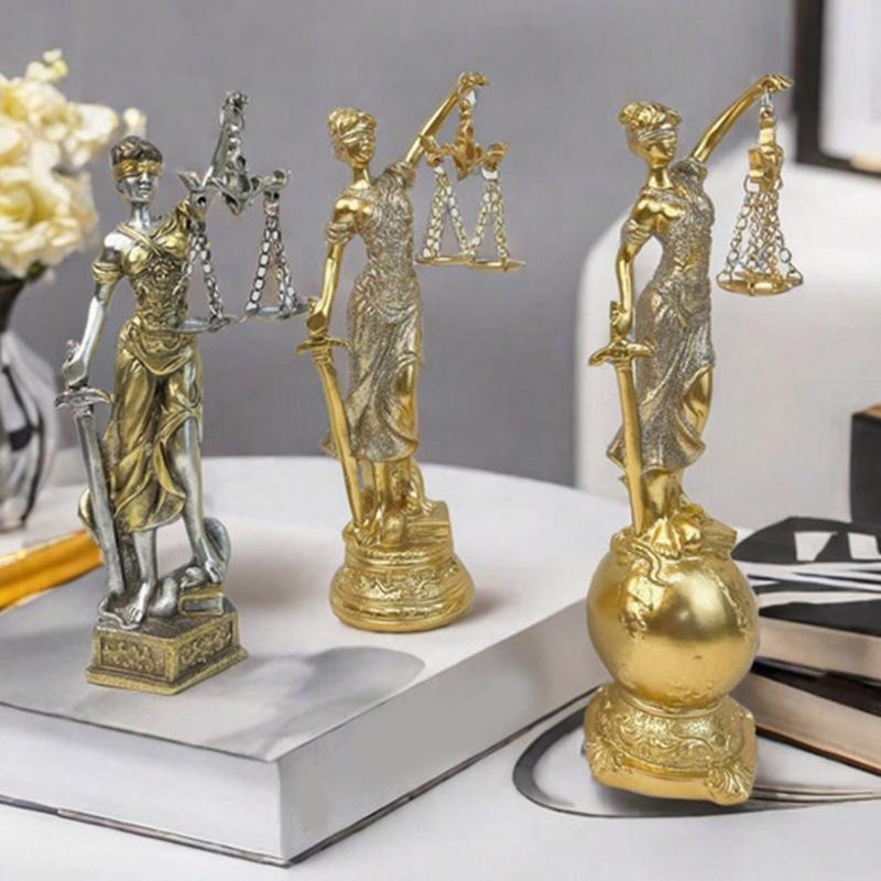 Justice Goddess Sculpture Resins Blind Law Lady Figurine with Scale Ornament for Bookshelves and Law Office Decors Gift