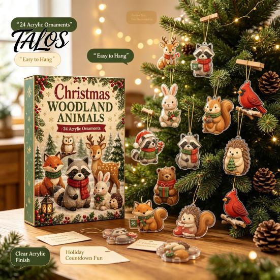 Christmas Advent Calendar 2024 Woodland Animal Calendar, 24-Day Countdown Set with Forest Festive Party Favors for Children Critter Ornaments,