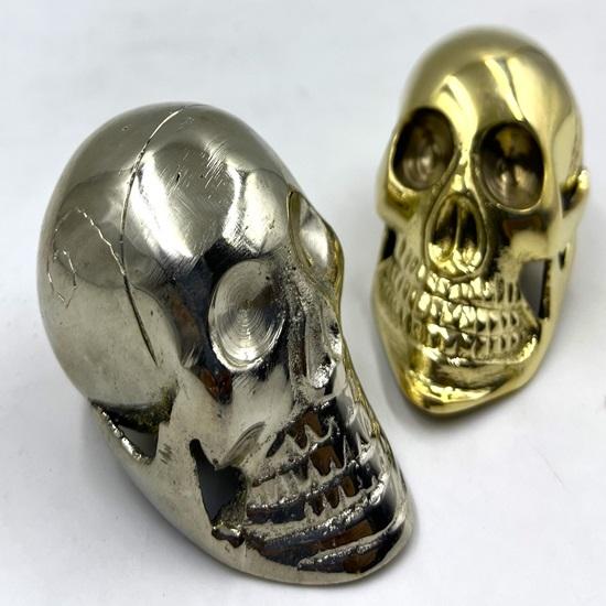 2er-Set, Totenkopf-Stockgriff, nur Messingspitze, zum Anschrauben, Aufsatz für Gehstock, Ersatzgriff für Gehstöcke und Stöcke, Kopfgriff, Messingknopf