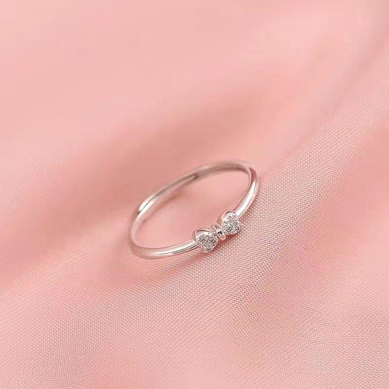 925 Sterling Silver Bow Ring - Women's Adjustable Open Design, Trendy Niche Style Jewelry