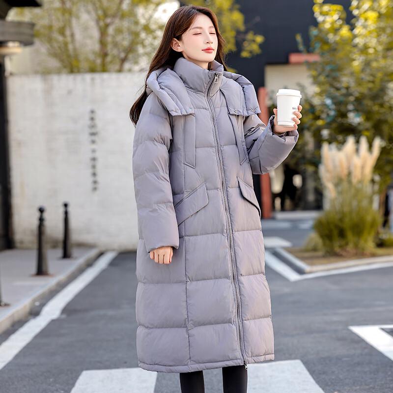 ROMON Women's Mid-Length Hooded Duck Down Jacket