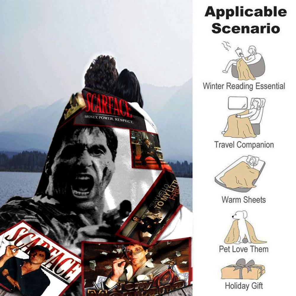 1 Stück Flanelldecke im Scarface-Stil - Weich Gemütlich Ganzjahres-Überwurf für Schlafzimmer, Sofa, Camping, Reisen - Perfektes Geschenk für FilmfansB77