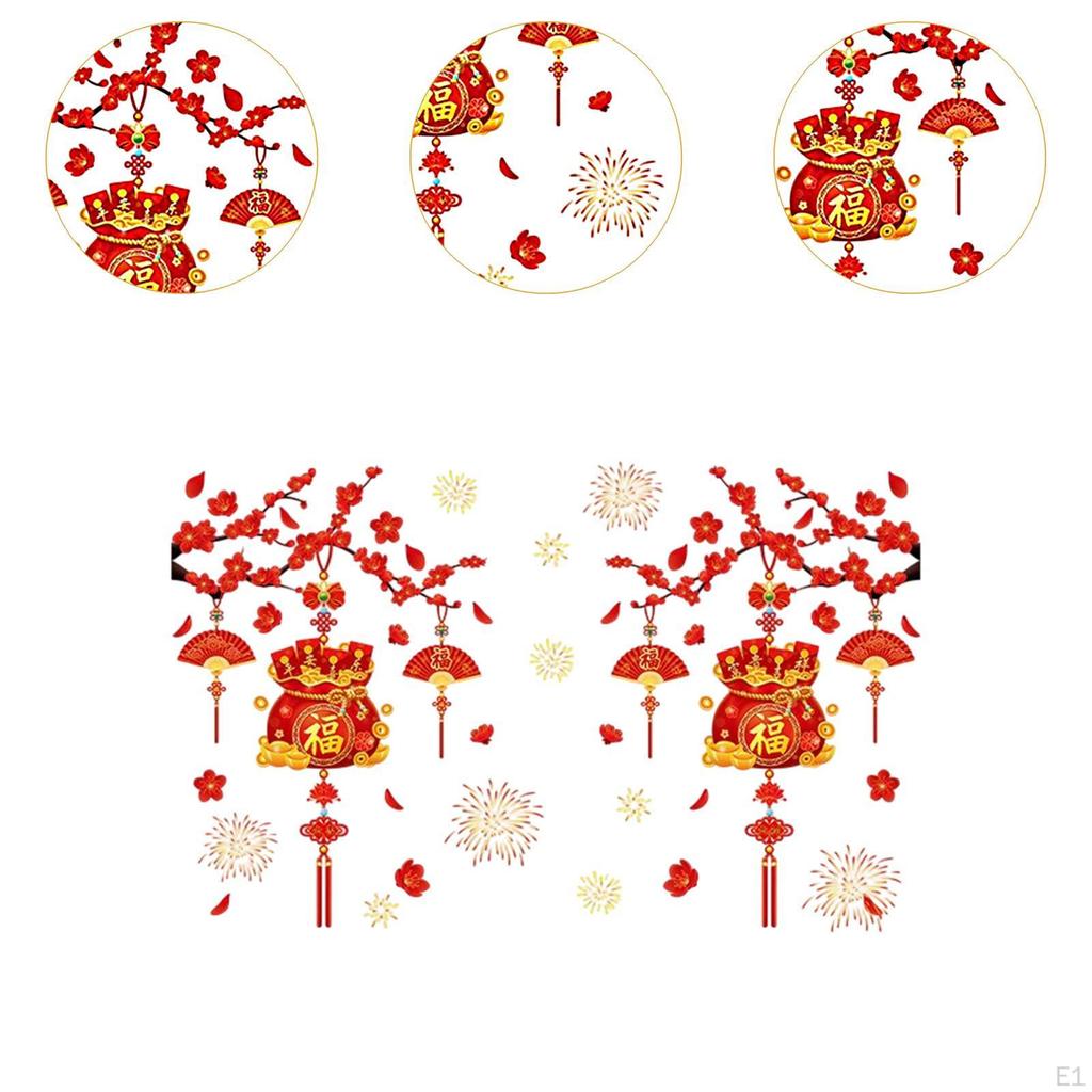 Window Cling for Glass Plum Blossom Branch Convenient, Chinese Year Decor, Party