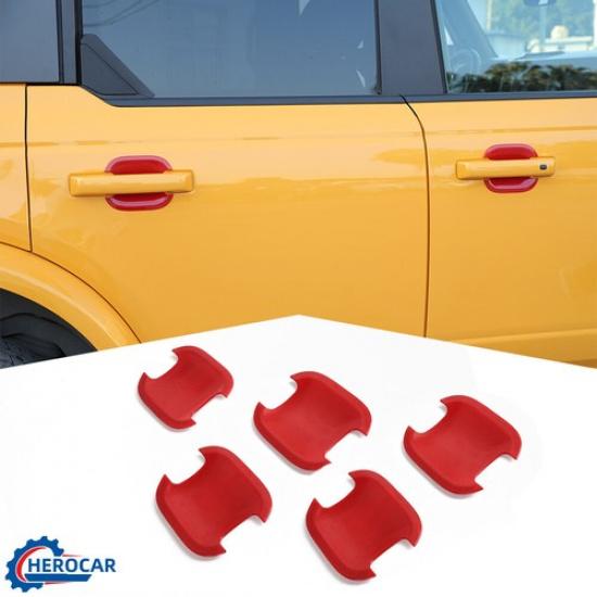 

5Pcs Red Door Handle Bowl Cover Decor Trim For Ford Bronco + Accessories