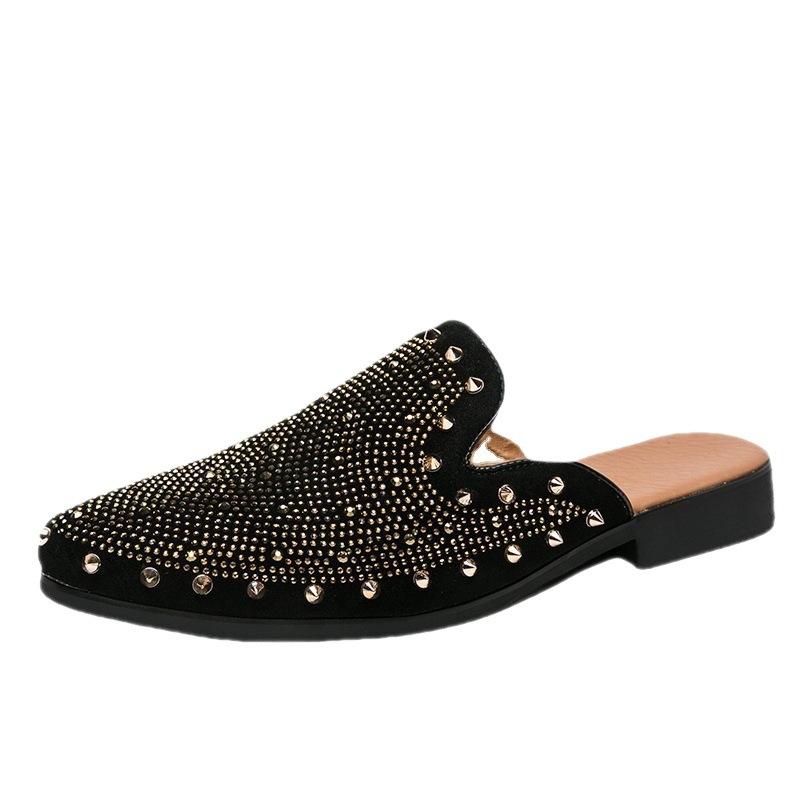 Korean Version of Spring and Autumn Men's Shoes Anti-velvet Leather Casual Shoes Men's Rivets Round Head Board Shoes Bag Head Leather Shoes