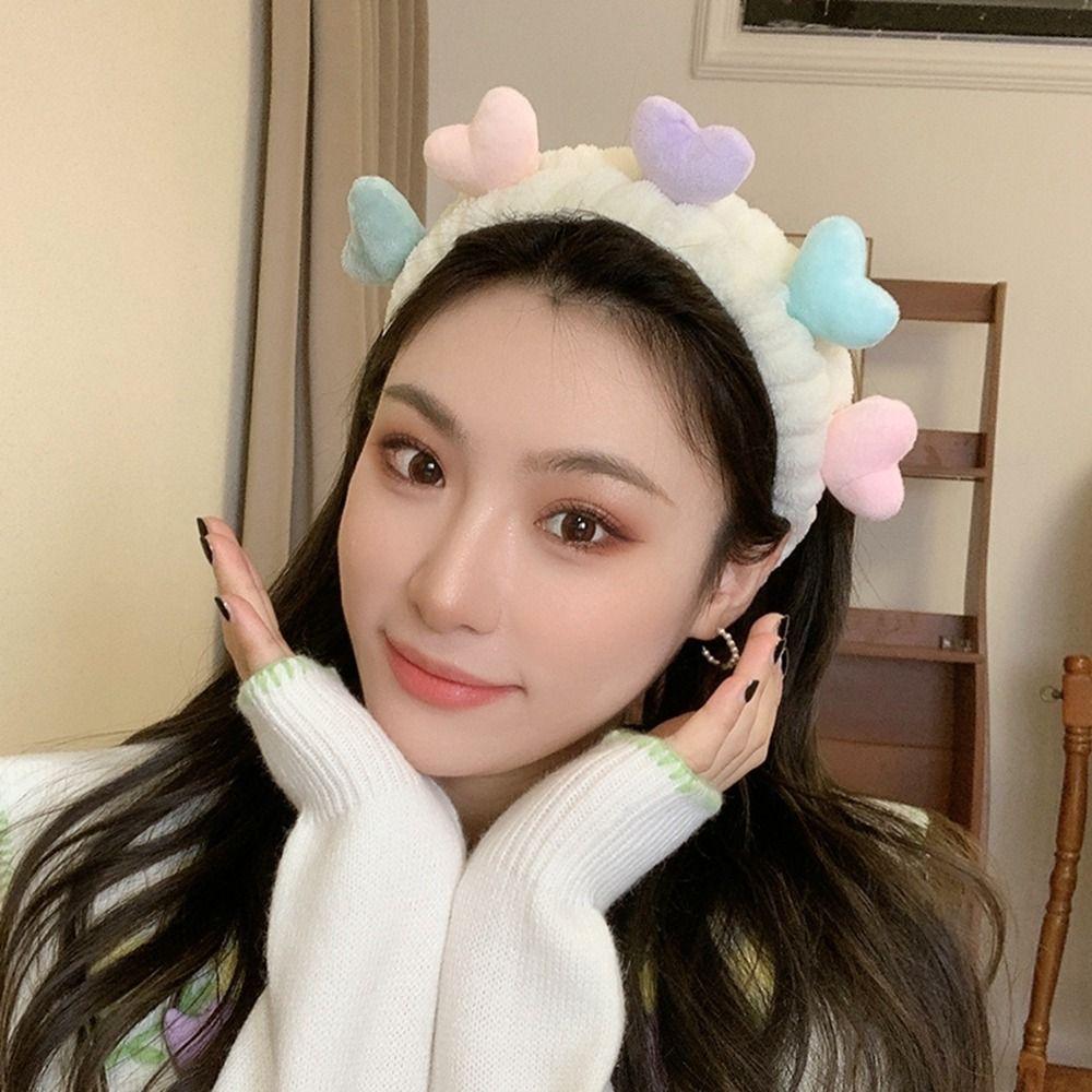 Headband Love Wash Face Hair Band Cartoon Plush Headband Elastic Hair Turban Women Hair Accessories
