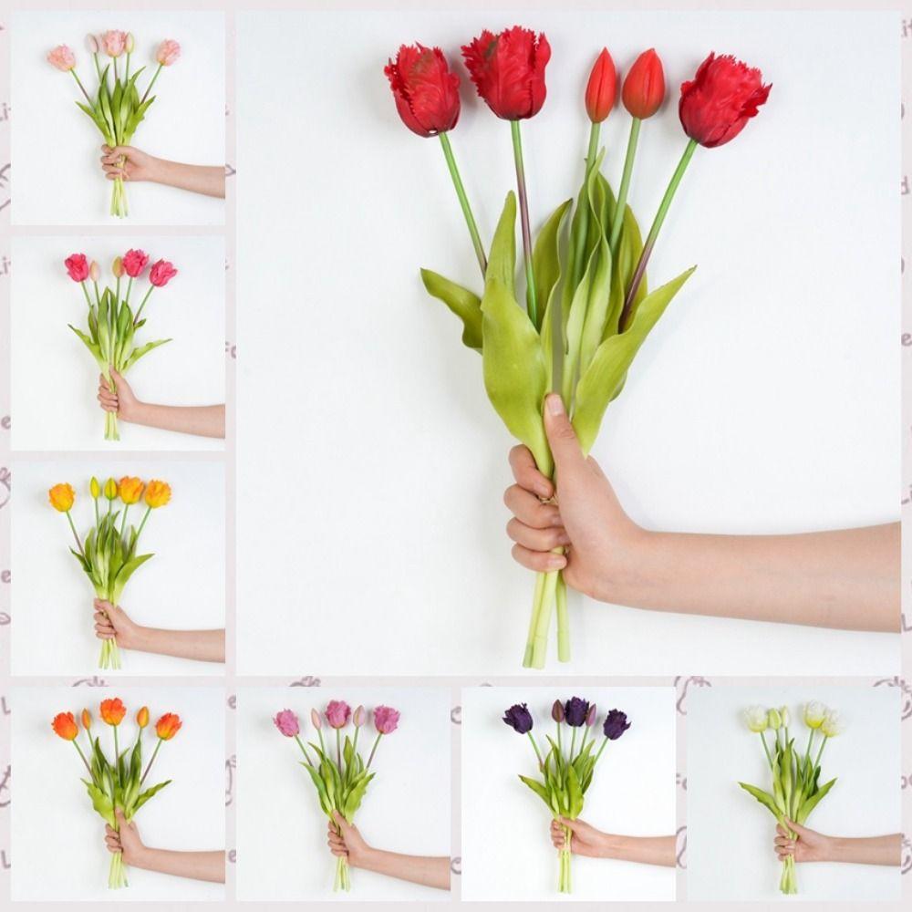 5pcs Real Touch Simulation Tulip Bouquet Luxury Fake Flowers  Ride Bouquet