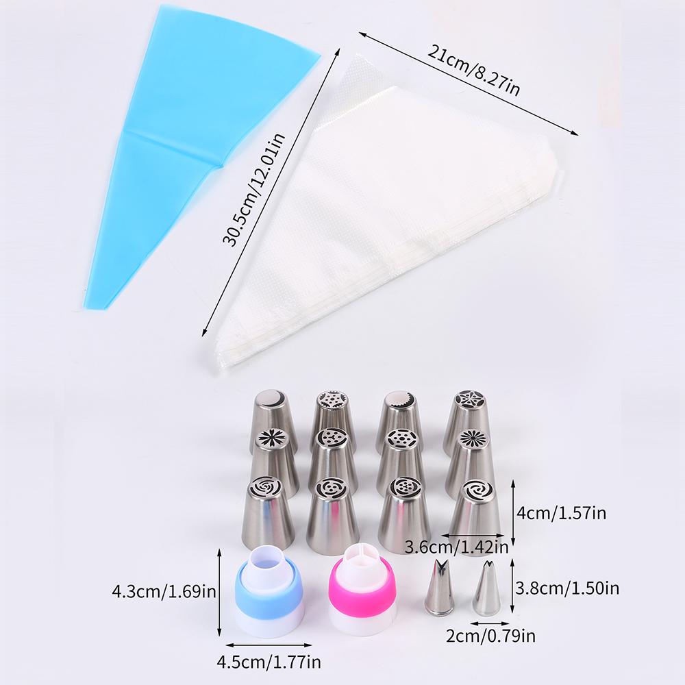 

32Pcs Russian Piping Tips Set Cake Decorating Icing Tips Pastry Baking Bags Couplers for Cupcake Cookies Birthday Party