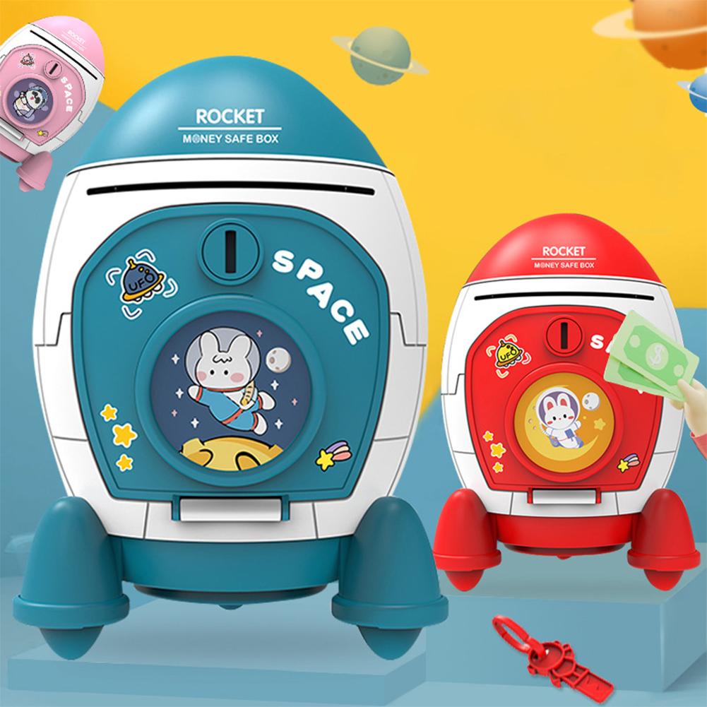 Piggy Bank For Boys Girls Cartoon Space Rocket Large-capacity Money Saving Box Desktop Decoration For Birthday Gifts
