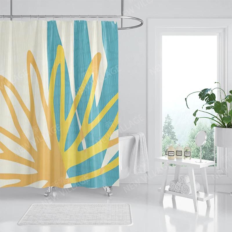 Nordic wind Abstract Art shower curtain waterproof polyester fabric bath curtain Morandi color block curtains for bathroom decor