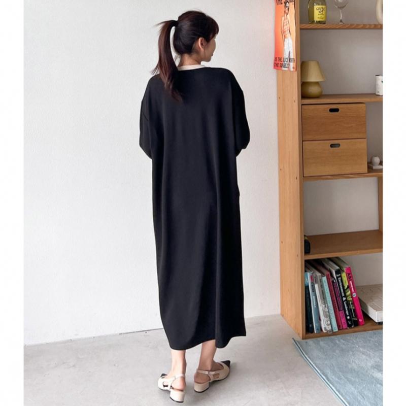 Shop Women Round Drop Shoulder Loose Fit Color Block Long Dress Ara Wdr 3030