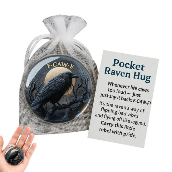 Pocket Raven Hug "F-CAW-F" Motivational Animal Token with Encouragement Card Unique Gift for Friends Family Loved Ones