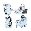 Adorable White Cat Drinking Alcohol Brooch - Cartoon Badge for Backpacks and Accessories