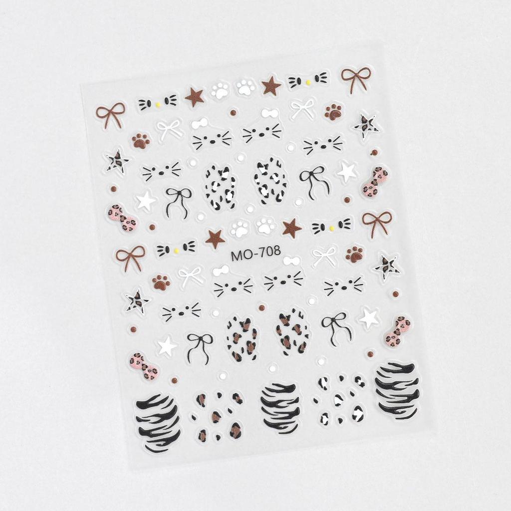 Embossed Kitty Cat & Zebra Print Nail Stickers: New Cartoon Bow & Cat Paw Decorations