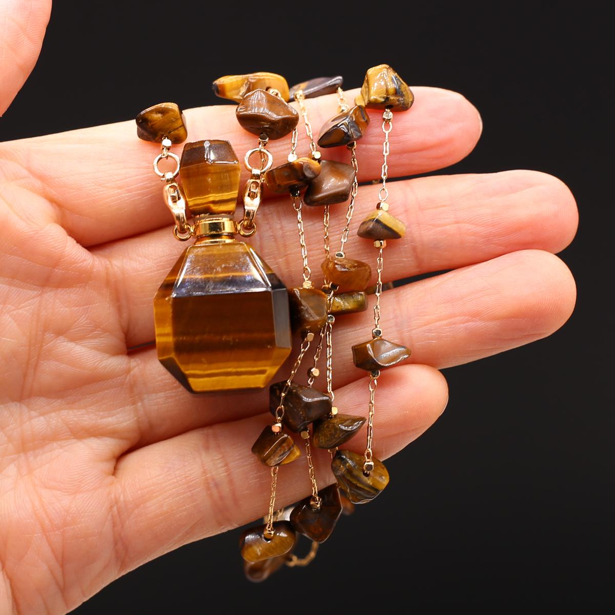 

1 шт., модное ожерелье с флаконом духов, кулон, тигровый глаз, камень, цепочка из дробленых камней, ожерелья для мужчин и женщин, ювелирные изделия своими руками, подарки 80cm