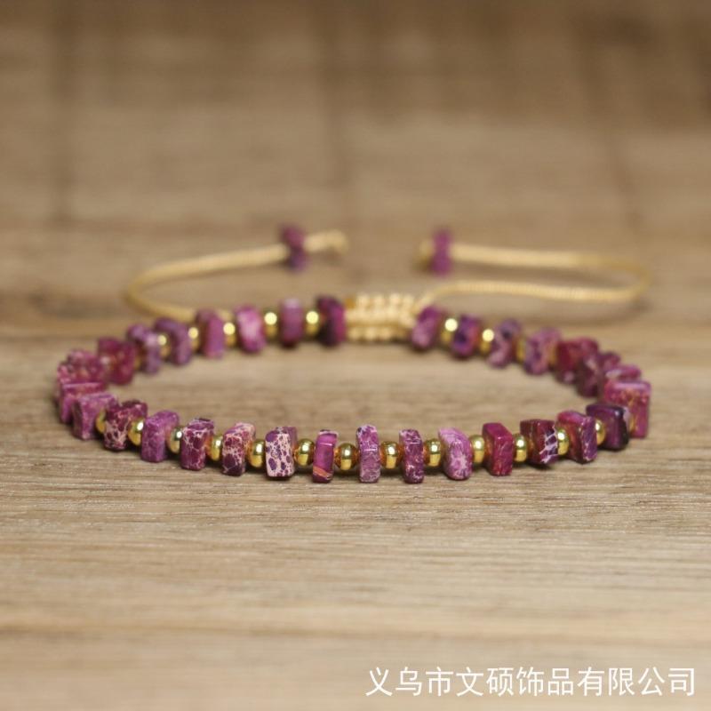 Bracciale Quadrato in Diaspro Imperiale Verde con Accenti Dorati – Gioiello Boho Regolabile, Regalo Energia di Crescita per Donne