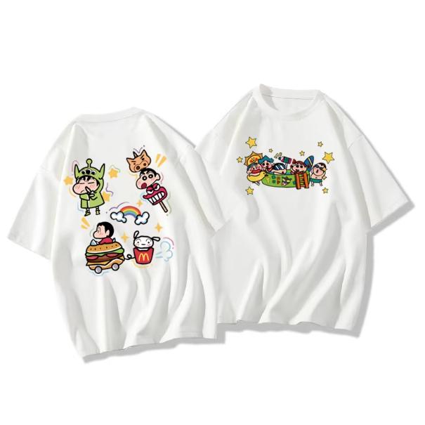 

2026 Summer Comic Form Crayon Shinchan Image 100 Cotton Printed Oversize Casual Tshirt Adult Children Parentchild Top y2k S