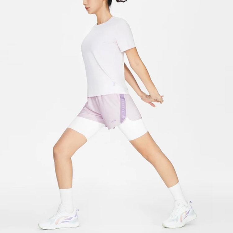 Li Ning Fitness Series Quick-Dry Color Block Letter Loose Sports Shorts Women Shorts Light-Mist-Purple AKSS356-3