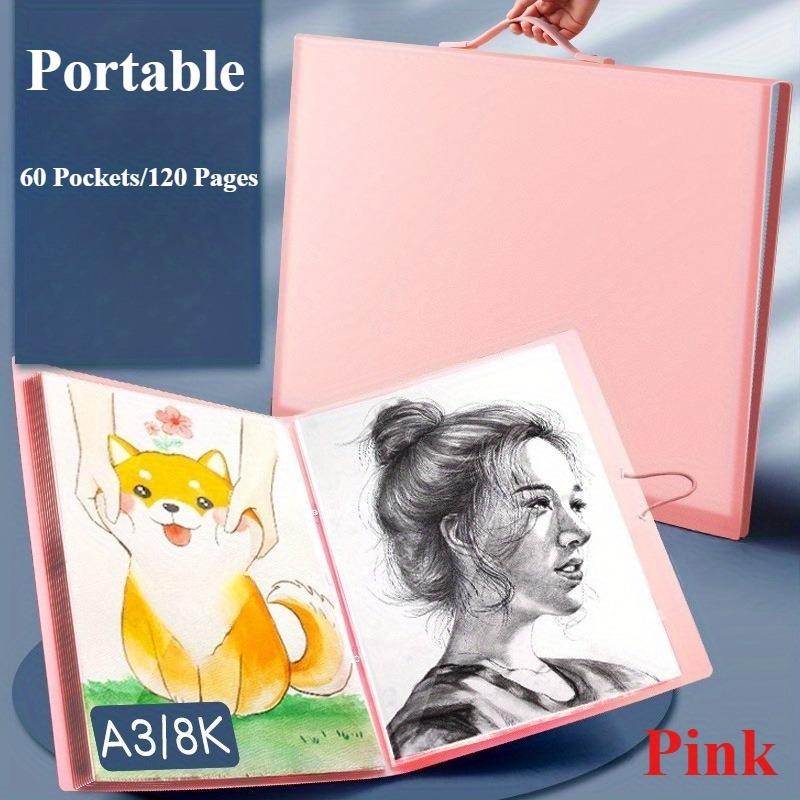 

A3 Art Portfolio 60 Pockets, 120-Page Presentation Book with Handle, Blue Night Sky Design for Artists,Office Document Organizer рожевий