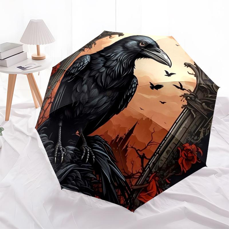 1pc Raven with Gothic Castle Background Umbrella with Plastic Handle,Suitable for All Seasons Home Travel Outdoor UmbrellaDD282