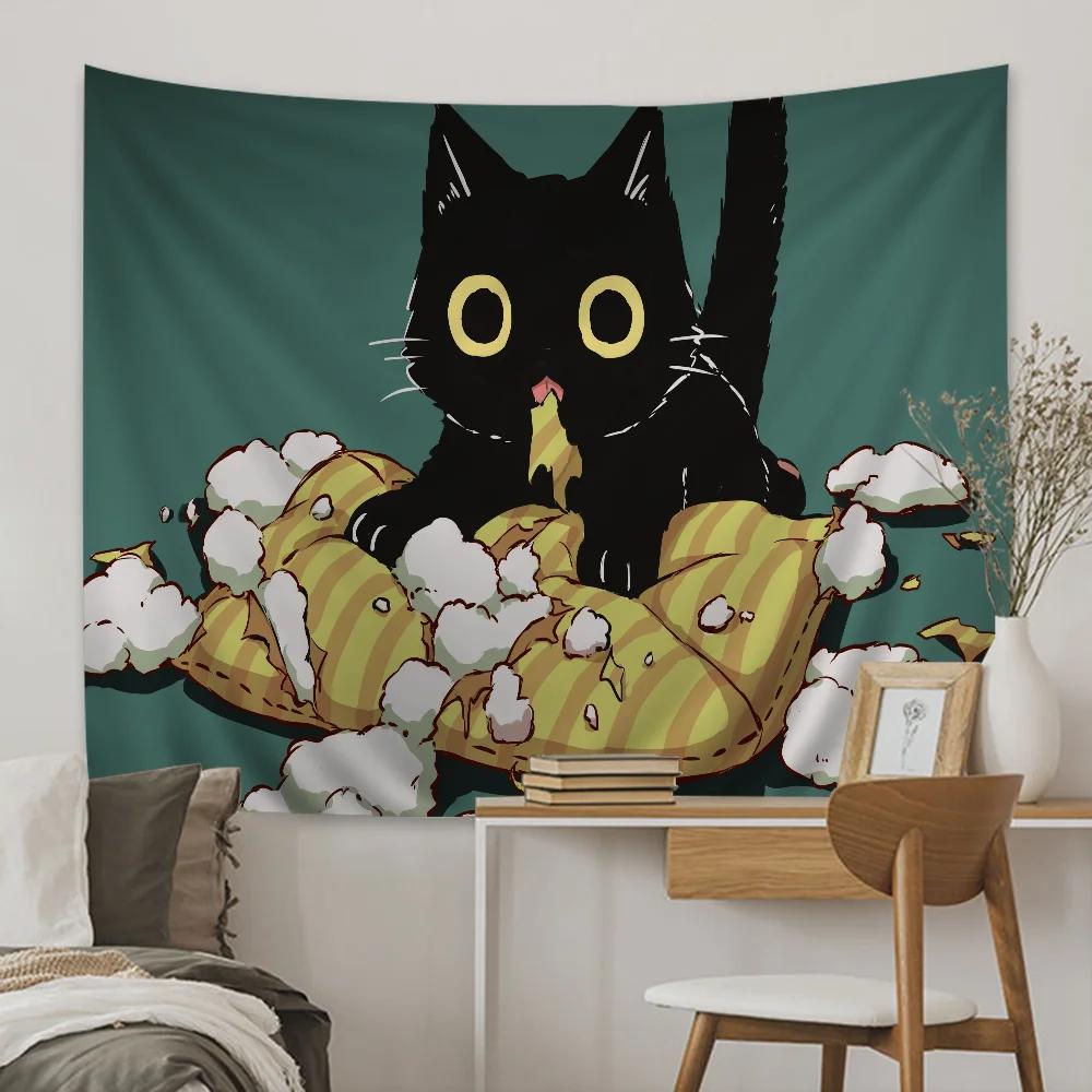Black Cat Tapestry Anime Tapestry Hanging Tarot Hippie Wall Rugs Dorm Wall Hanging Sheets