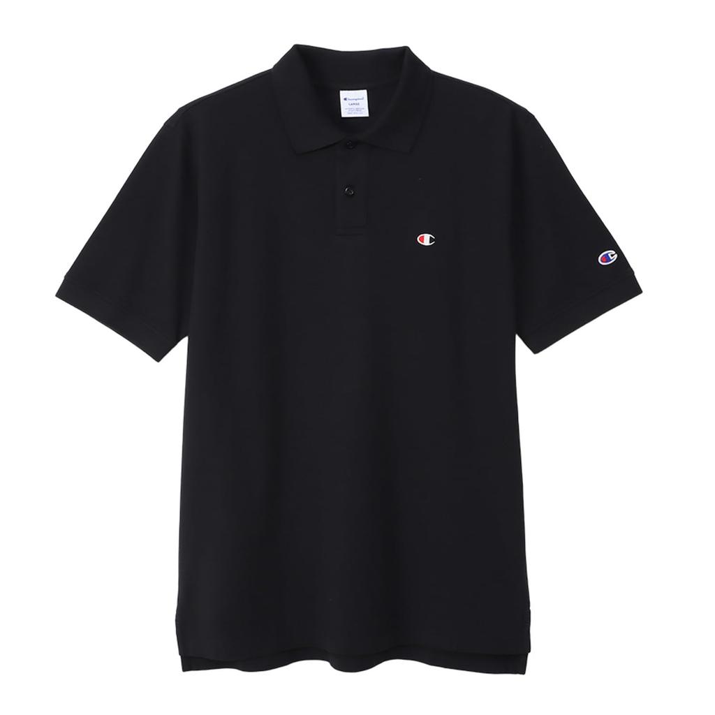 Champion Polo Short One Point Short Sleeve Polo 4L Shirt, Sleeve, 100% Cotton, Logo, Shirt, Basic, C3-Z358, Men's, Black,