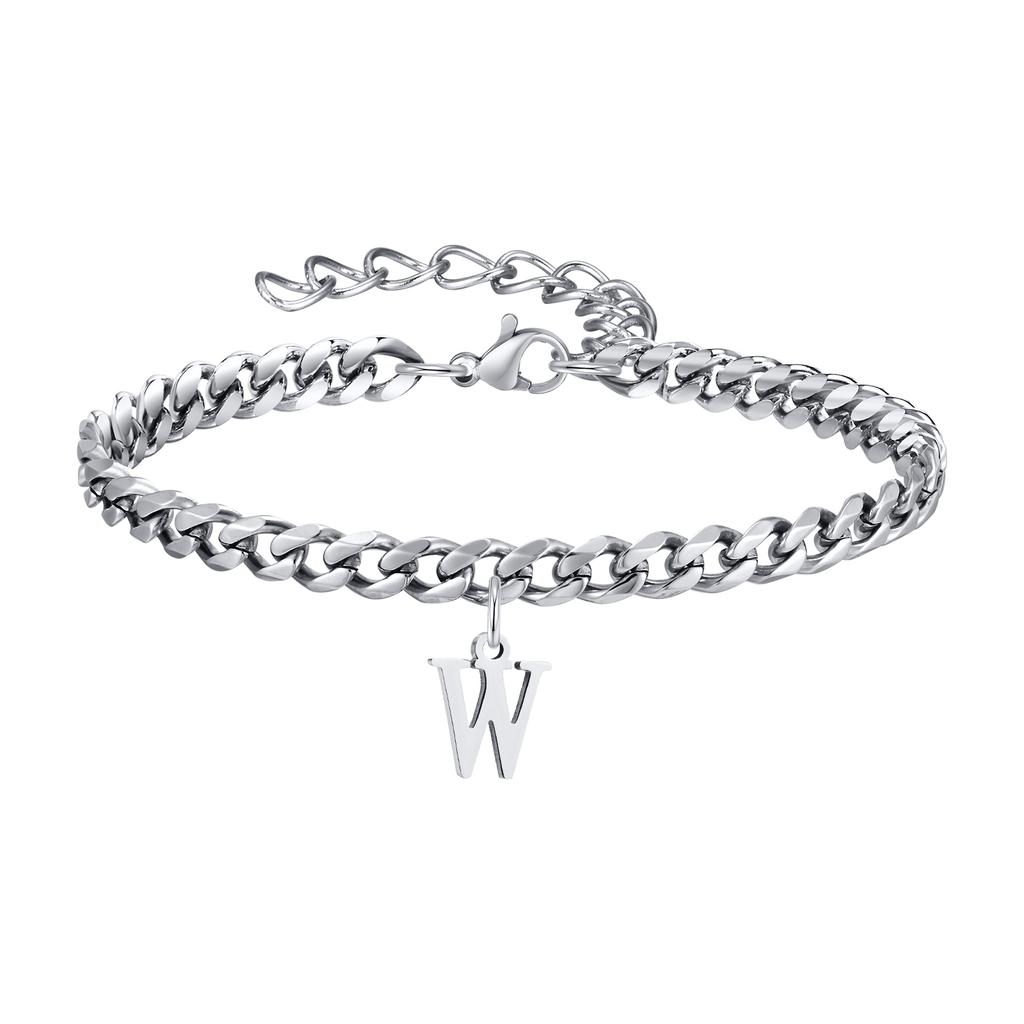 Mens Initials Cuban Links Bracelets,Stainless Steel A-Z 26 Letters Alphabet Charm Chain Wristband Adjustable,Casual Jewelry Gift