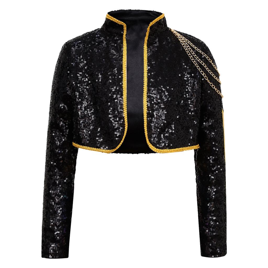 Mädchen Sängerin Cosplay Kostüm Langarm Stehkragen Geflochtene Borte Glänzende Pailletten Oberbekleidung