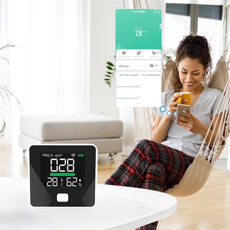 A96I-Tuya Wifi Air Quality Meter PM2.5 Temperature Humidity Tester Portable LED Display For Home Office