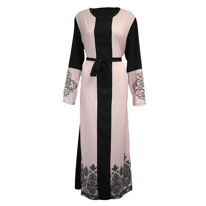 Women Long Sleeve Dress Ethnic Printed Muslim Maxi Dresses Abaya Dubai Kaftan Robe
