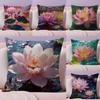 Lotus Fashion Cushion Cover Natural Linen Pillow Case DoubleSided Print Decorative Sofa Pillowcase Home Decor Gift