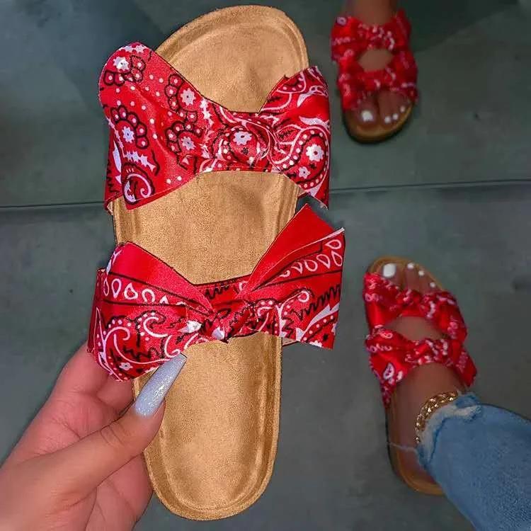 Fashion Women's Slippers Butterfly-knot Flat Sole Large Size Shoes Women Leisure Dress Anti-Slip Sole Summer Roman Zapatillas De Mujer