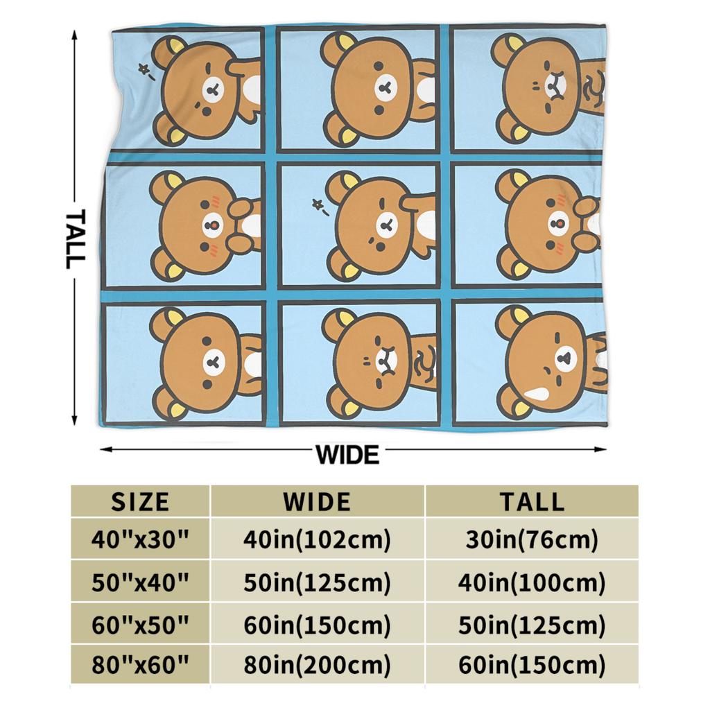 Cute Bear Rilakkumas Flannel Blanket Winter  Warm Throw Blanket for Kids Adult Bedroom Funny Bedspread Sofa Bed Cover