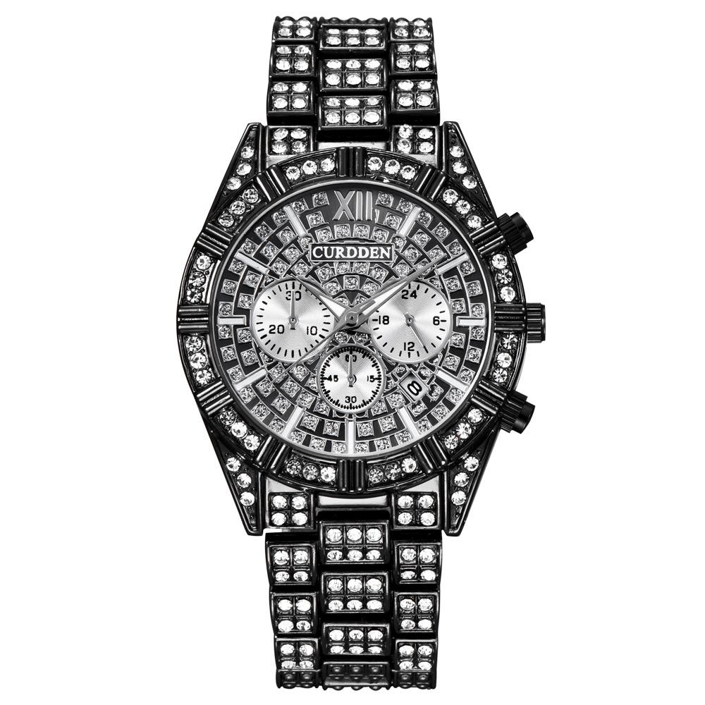 Diamond Watch Men's Hip-hop Gold Calendar Quartz Watch Men's