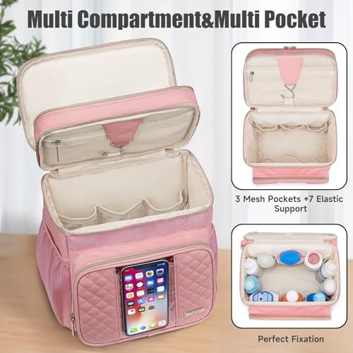 Portable Toiletry Bag for Women Pink Travel Shower Caddy with Cosmetic Pouch Lightweight Makeup Organizer for College Dorm Gym Camping Trip