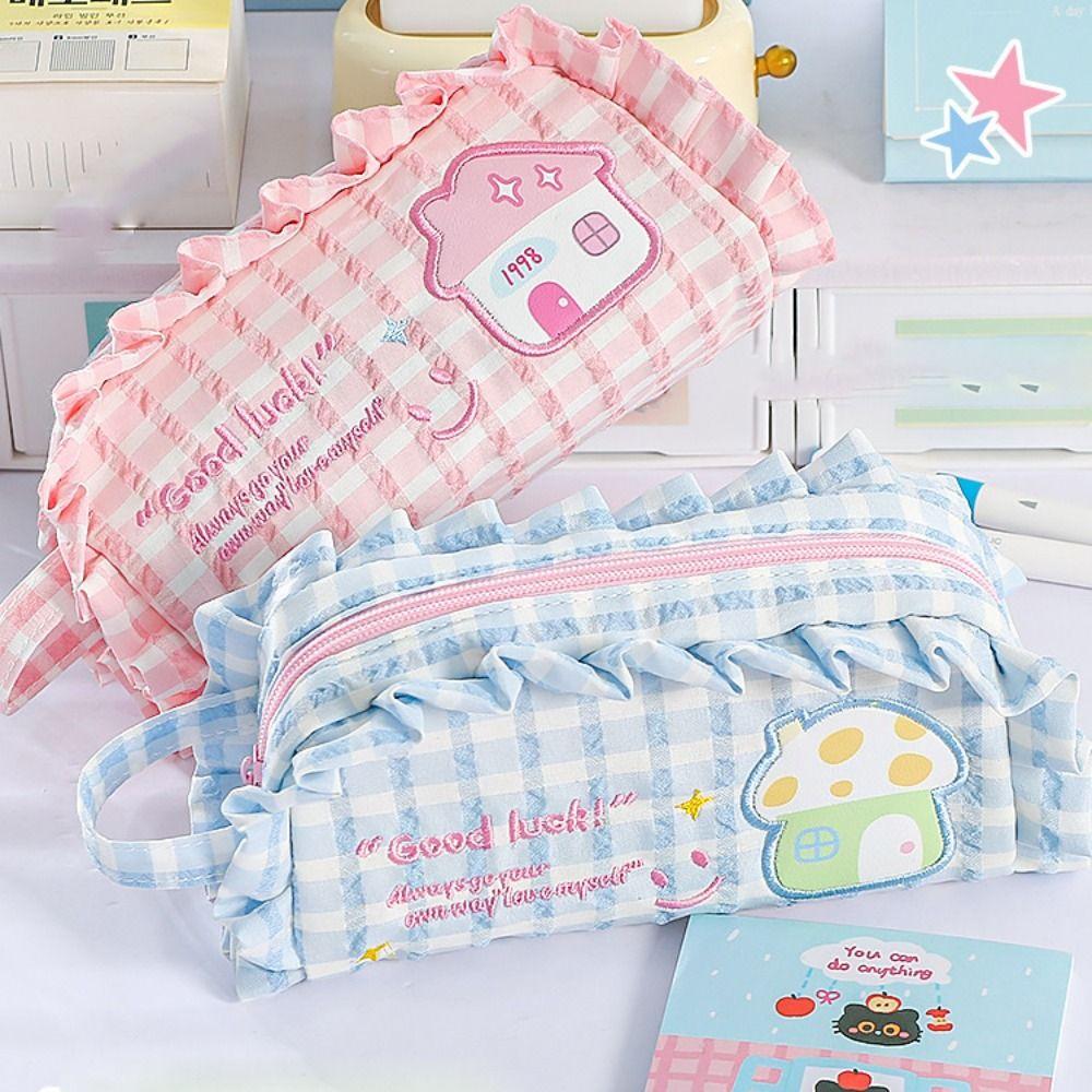 Flower Stationery Storage Bag Large Capacity Pen Pencil Case Dopamine House Pencil Bag  Student